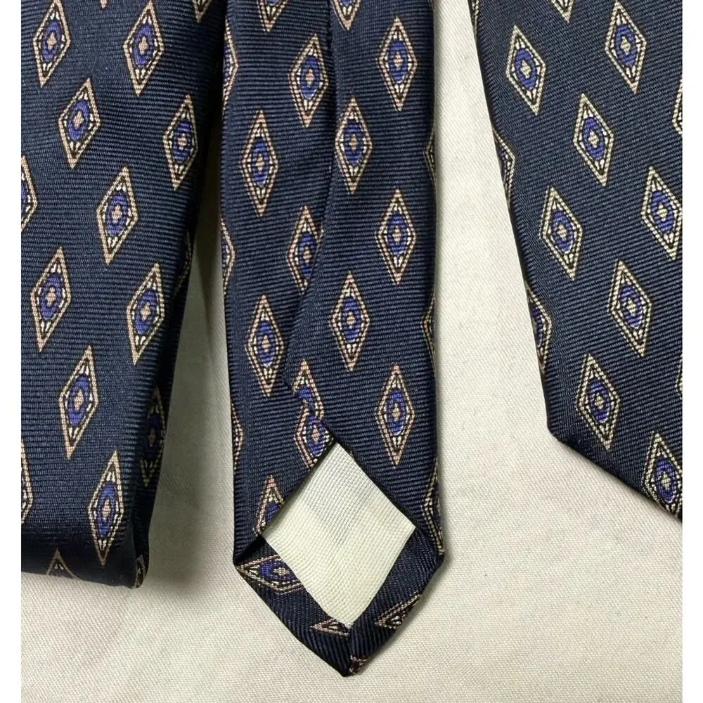 Lot of 3 Men's Dress Ties Navy Foulard + Solid Red Silk Accents Envoy Ketch